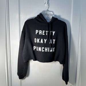Bella + Canvas Woman M Long Slve Sweatshirt Crop Pretty Okay At Punching Dk Gry